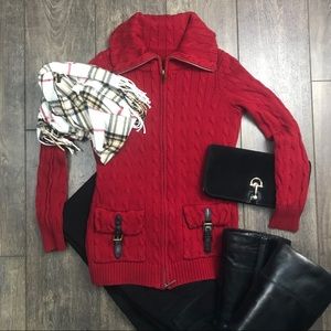 {Ralph Lauren} Red Cable Knit Cardigan
